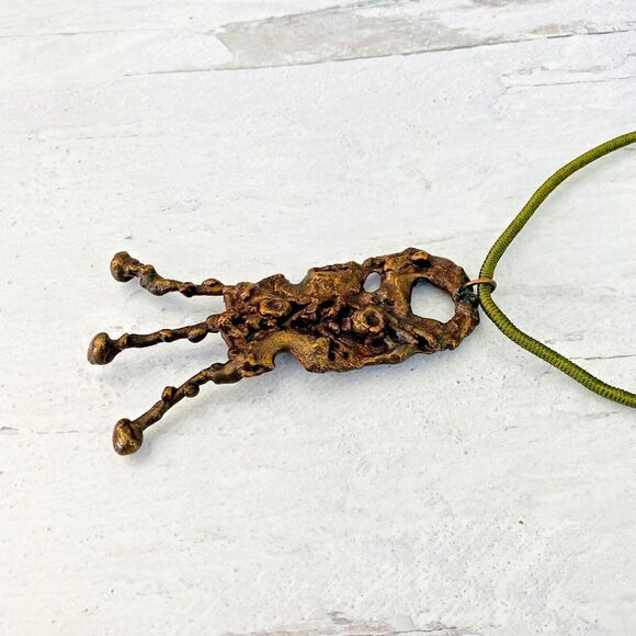Vintage Massive Size Modernist Brutalist Bronze Copper Brass Pendant Necklace - Picture 4 of 7